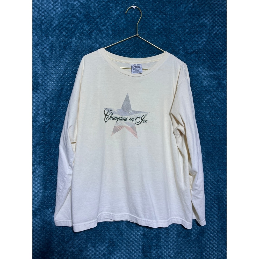 Vintage Gaziani Champions on Ice Long Sleeve T-Shirt Cream‎ Star Graphic
